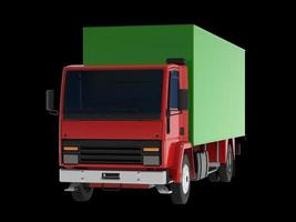 Rear view 3D illustration of an empty light commercial truck with back doors open isolated on white background photo