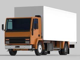 Rear view 3D illustration of an empty light commercial truck with back doors open isolated on white background photo