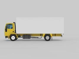 Rear view 3D illustration of an empty light commercial truck with back doors open isolated on white background photo