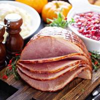 Holiday glazed sliced ham photo