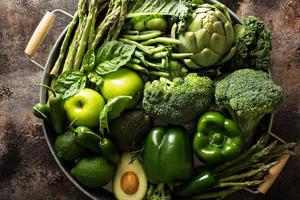 Variety of green vegetables and fruits photo