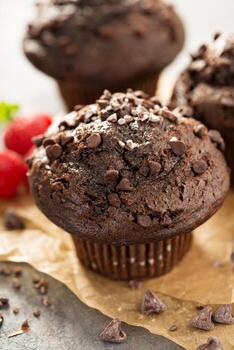 muffins doble chocolate con frambuesa foto