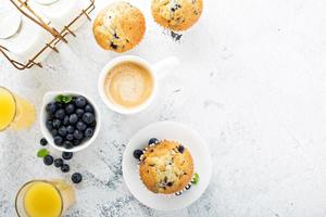 Bright and airy breakfast with blueberry muffin photo