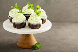 Chocolate mint cupcakes with green frosting photo