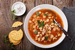 Vegetarian minestrone soup with pasta and beans photo