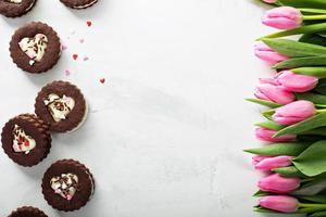 Chocolate cookie sandwiches for Valentines Day photo