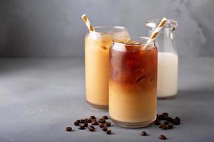 Cold brew iced coffee in glass bottles photo