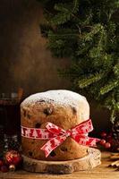 Traditional Christmas panettone with dried fruits photo