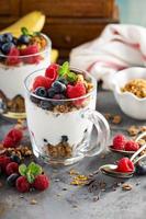 Yogurt parfait with granola and berries photo