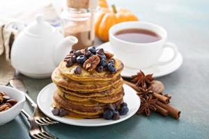 Pumpkin pancakes with blueberries photo