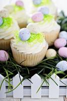 Easter vanilla cupcakes with cream cheese frosting photo