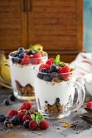 Yogurt parfait with granola and berries photo