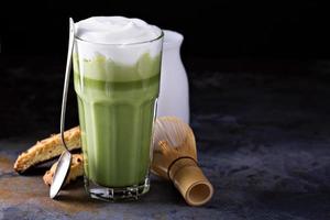 Matcha latte in tall glasses photo