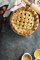 Strawberry pie overhead shot photo