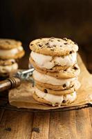 Ice cream sandwiches with chocolate chip cookies photo