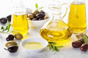 Olive oil in vintage bottles photo