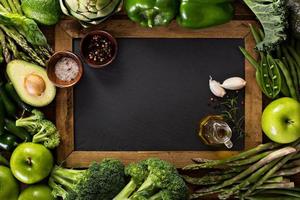 Variety of green vegetables and fruits photo