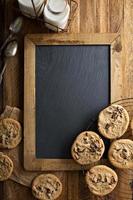 Homemade chocolate chip cookies with milk photo