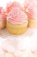 cupcakes de vainilla con glaseado de frambuesa rosa foto