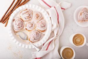 Cinnamon rolls in a baking dish photo