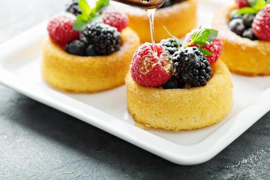 tazas de postre con bayas frescas foto