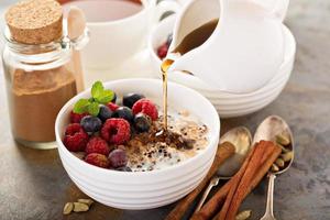 Quinoa porridge with raspberry and blueberry photo