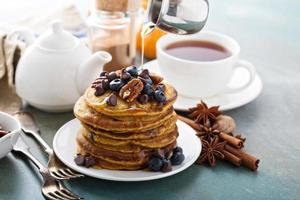 Pumpkin pancakes with blueberries photo