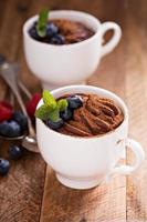 Chocolate pudding with cocoa and berries photo