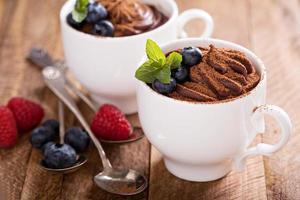 Chocolate pudding with cocoa and berries photo