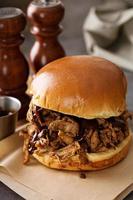 Pulled pork sandwich with bbq sauce photo