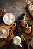 Fall baking concept with apples, oats and flour photo