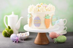 Carrot cake with frosting for Easter photo