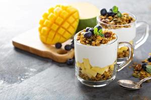 Mango yogurt parfait with granola photo