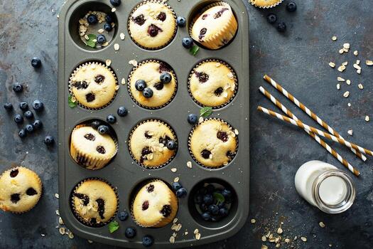 muffins de arándanos en una sartén foto