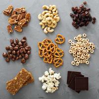 Variety of healthy snacks overhead shot photo