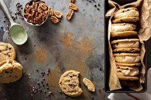 Ice cream sandwiches with chocolate chip cookies photo