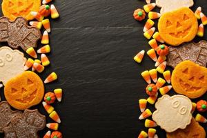 Halloween pumpkin cookies and candy photo