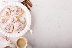 Cinnamon rolls in a baking dish photo