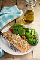 Grilled salmon with nut crust photo