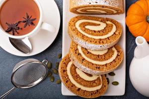 Pumpkin roll with cream cheese frosting photo