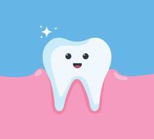 ilustración de personaje de diente de dibujos animados saludable feliz. concepto de diente claro, cepillado de dientes, cuidado dental de niños vector