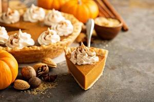 Pumpkin pie with whipped cream photo