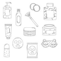 Collection of cosmetics for face, body outline. Vector