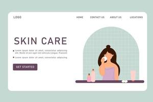 ilustración de la página web del cuidado de la piel de la mujer. higiene, cosmética vector