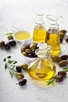 Olive oil in vintage bottles photo