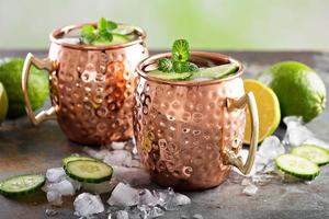 Moscow mule cocktail with lime and cucumber photo