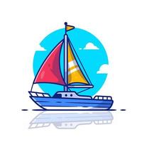 Sailing Boat Cartoon Vector Icon Illustration. Water Transportation Icon Concept Isolated Premium Vector. Flat Cartoon Style