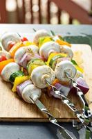 Vegetable kabobs ready to be grilled photo