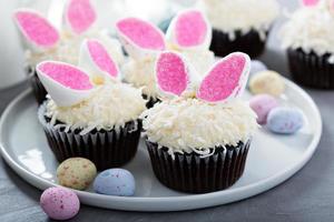 Easter chocolate cupcakes with bunny ears photo