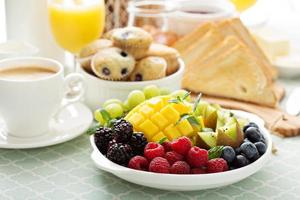 Fresh and bright continental breakfast table photo